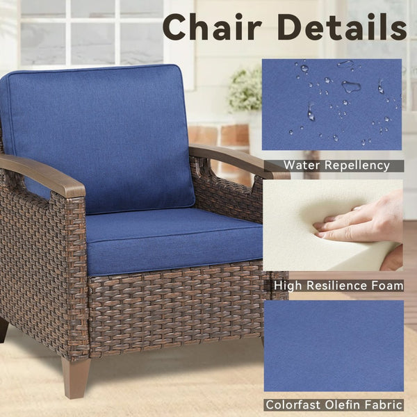 English Elm Outdoor Wicker Lounge Chair Set Handwoven Pe Rattan with Thick Cushioned Patio Seating T3773P418188