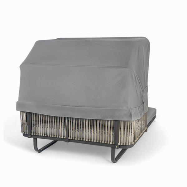 English Elm 57" Outdoor Patio Daybed with Retractable Sunshade Canopy, Rattan Accents, Water-Repellent Fabric, Durable Iron Frame Grey N719Z000150E