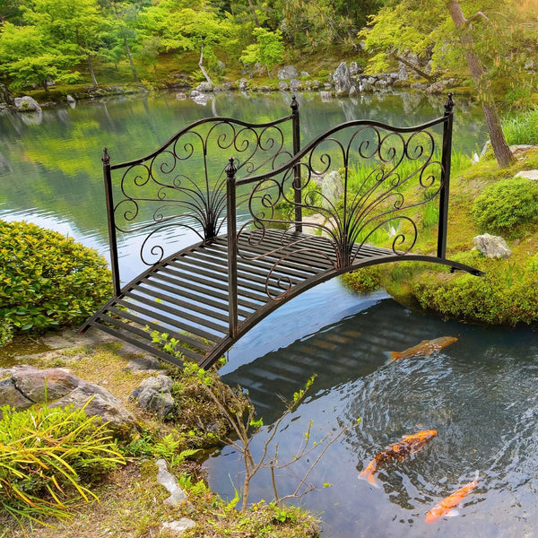 English Elm Outsunny 4' Metal Garden Bridge With Elegant Scrollwork, Safety Rails & Easy Assembly For Outdoor Decor W2225P217548-GIGA
