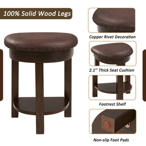 English Elm 4 Piece Bar Table Set with 3 Padded PU Stools, Solid Pine Legs, Oak Veneer Top, Rustic Rivet Accents Espresso W1202P289361