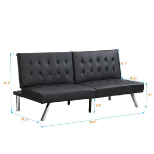 English Elm Wood Frame Futon Sofa Bed With Stainless Steel Legs - Versatile Black Pvc Design For Any Space W2297P247530-GIGA