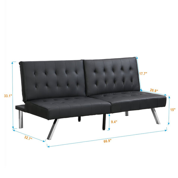 English Elm Wood Frame Futon Sofa Bed With Stainless Steel Legs - Versatile Black Pvc Design For Any Space W2297P247530-GIGA