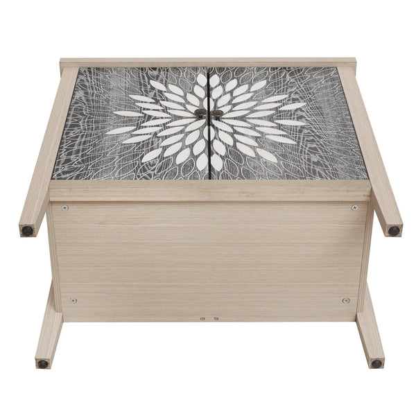 English Elm 2-Door Carved Storage Cabinet with Floral Handle, Adjustable Shelf, Anti-Tip Safety, Slim Design Black,Natural W688P232768