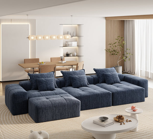 English Elm Modern Oversized Modular Sectional Sofa - Sparkling Chenille, Customizable 6-Piece Design, Blue W1885S00079