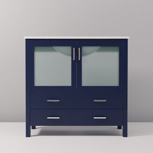 English Elm Navy Blue Bath Vanity 36” W X 18.25” D With White Ceramic Top, Soft-Close Drawers & Ample Storage B2731P260443