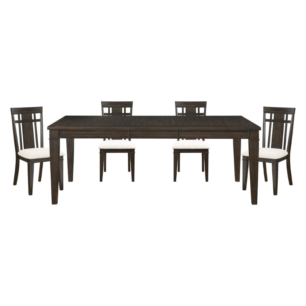English Elm Dark Brown Oak Expandable Dining Set Arts and Crafts Style with Beige Upholstered Seats B011S00987