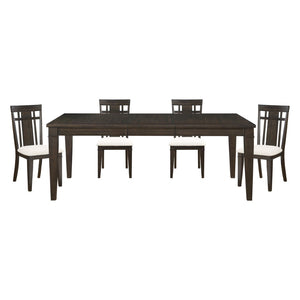 English Elm Dark Brown Oak Expandable Dining Set Arts and Crafts Style with Beige Upholstered Seats B011S00987