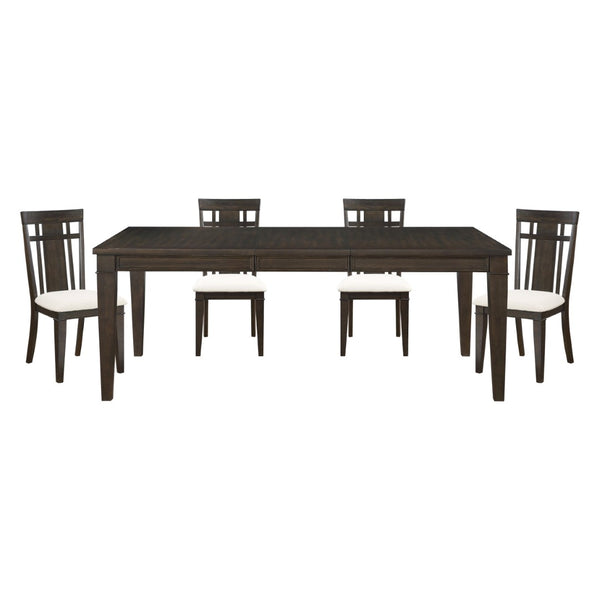 English Elm Dark Brown Oak Expandable Dining Set Arts and Crafts Style with Beige Upholstered Seats B011S00987