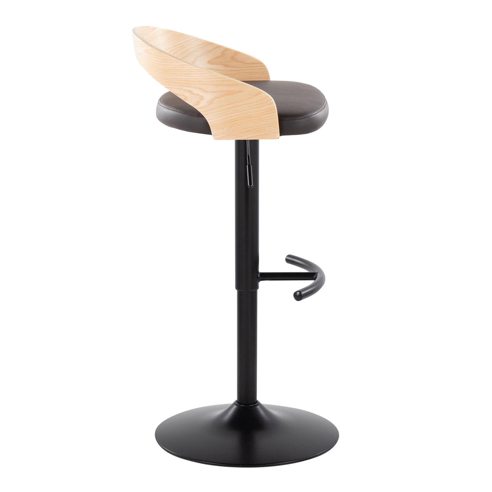 English Elm Grotto Adjustable Barstool Set of 2 — Swivel Faux Leather Seats, Black Metal Base, Wood Accent, Modern Comfort B202S00907