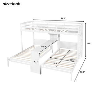 English Elm Twin Triple Bunk Bed with Built in Desk Open Shelving and Led Task Lighting White N7090002243K