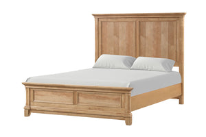 English Elm Bedroom Wooden Queen Bed with High Panel Headboard, Gold Trim Accent, Modern Luxury Design Natural,Oak 26 L x 87 W x 6 H B2741S00737