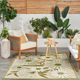 Nourison Aloha ALH33 Machine Made Power-loomed Narrow Border Indoor/Outdoor Outdoor Tropical Rug Ivory Green, Ivory Green 100% Polypropylene 99446953506