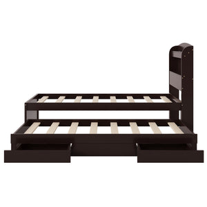 English Elm Twin XL Platform Bed with LED Headboard, Built-In Charging Station, Trundle & 2 Drawers for Space-Saving Bedrooms Dark Brown GX001829AAP