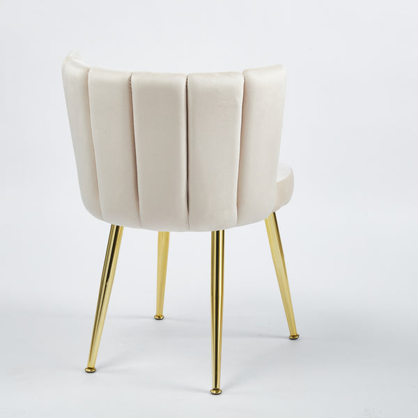 English Elm Modern OFF WHITE Velvet Dining Chair Set of 2 with Gold Iron Legs, Ergonomic Backrest, Stylish Cafe Fit W234P256809