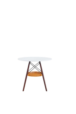 English Elm 31.5-inch Round Dining Table Solid Legs Woven Basket Storage Compact Modern Minimalist Walnut,White W1151P431131