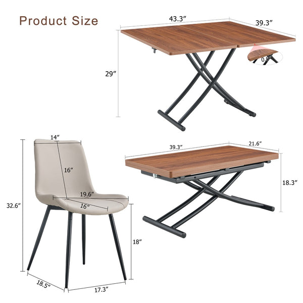 English Elm Table Set With Adjustable Height, Walnut Wood Finish & 4 Warm Gray Pu Chairs For Modern Living W1151S03997-GIGA