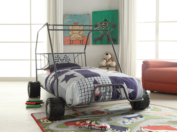 English Elm Xander Go Kart Twin Bed Frame with Durable Metal Build, 8-Slat Support & Race-Inspired Design Gunmetal 30 L x 11 W x 11 H B2726S00218