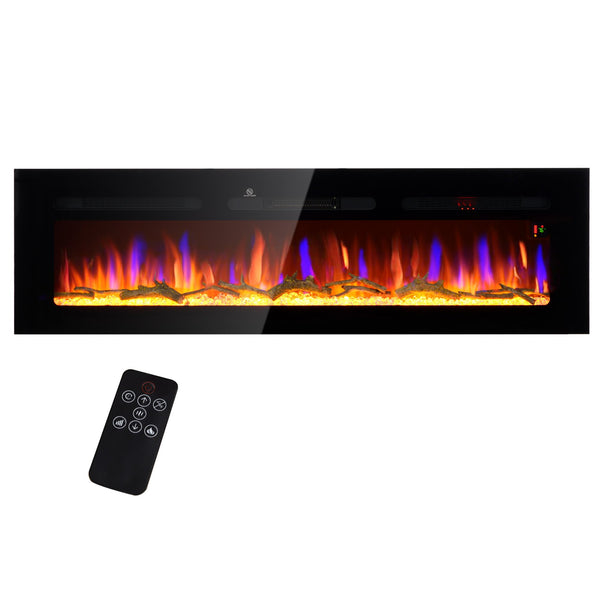 English Elm HOMCOM 60" Electric Fireplace Wall or Recessed with Remote, 1500W Heater, 10 Flame Colors, Timer W2225P249836