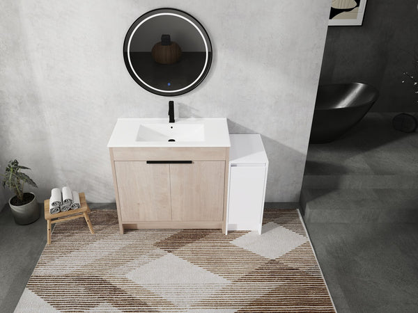 English Elm 48 Inch Freestanding Bathroom Vanity With Ceramic Sink, Soft-Close Doors & Ample Storage Solutions W999S00306