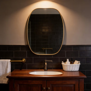 English Elm 30x40 Oval Wall Mirror Slim Metal Frame Distortion Free Glass Bathroom Entryway Accent Gold W2203P476482