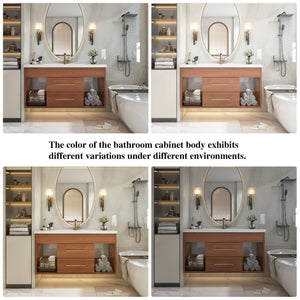 English Elm 35.4" Modern Bathroom Vanity with Integrated Ceramic Sink, Moisture-Resistant Wood, Soft-Close Drawers & Open Shelves, Oil Rubbed Bronze Handles, Sleek Design W3136S00026
