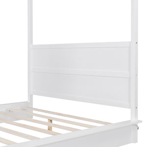 English Elm Queen LED Canopy Bed Frame White – Modern Platform Queen with Support Slats, No Box Spring Needed, Stylish Curtains-Friendly Design N708P292151K