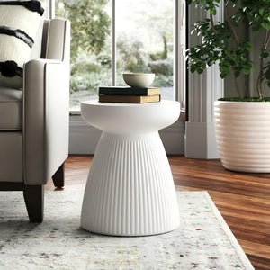 English Elm Outdoor Mgo Round Side Table Weatherproof Matte White Patio or Living Room Accent N772P374362W