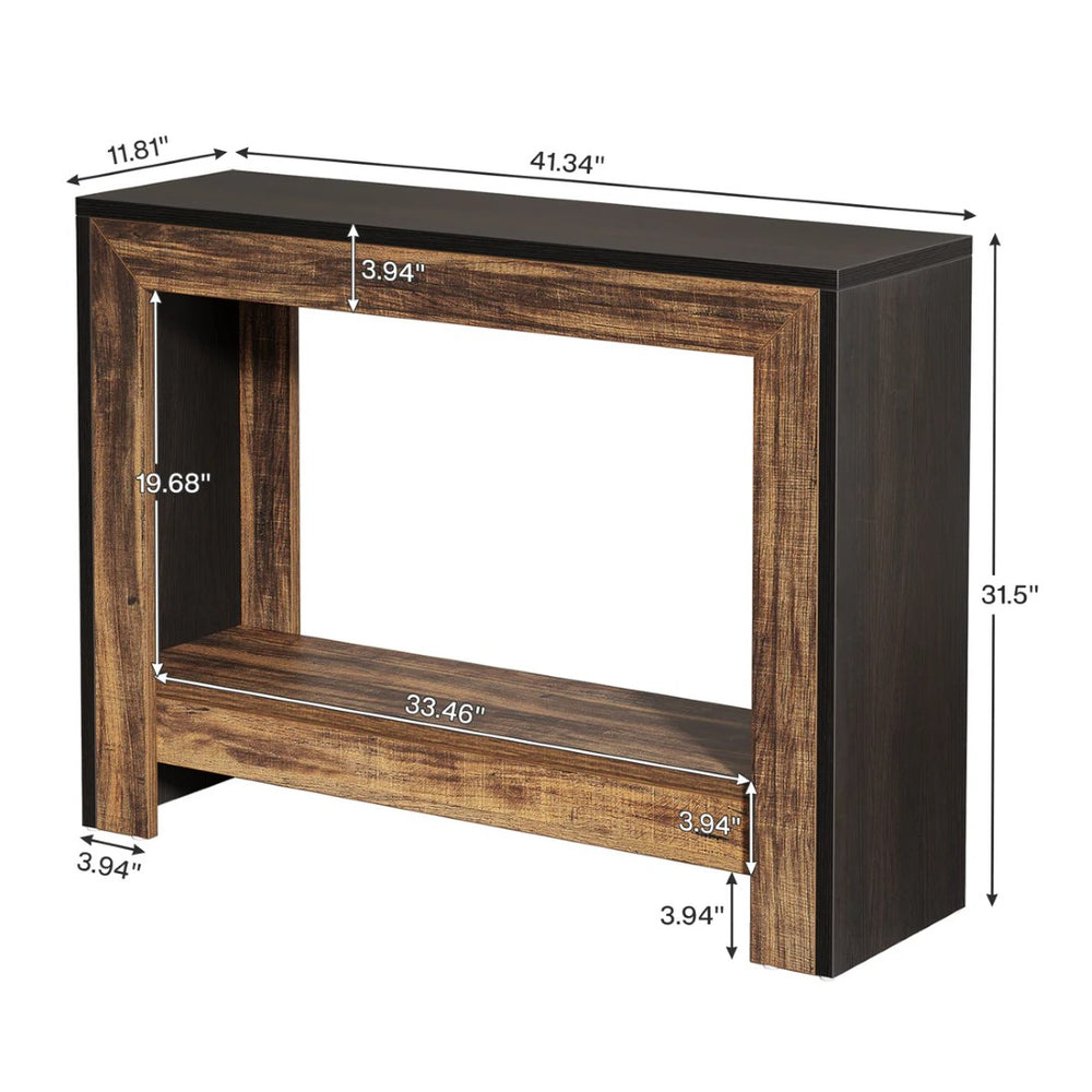 English Elm Rustic Two Tier Narrow Console Table Slim Farmhouse Design for Entryway or Living Room T3971P457285