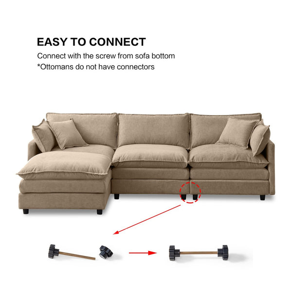 English Elm 105" L-shaped Chenille Sectional with Ottoman Pocket Spring Living Room Sofa Coffee W1097S00227