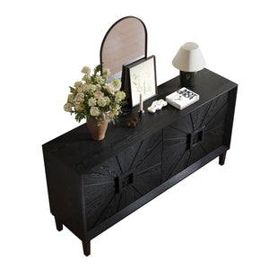 English Elm 60" Distressed Black Farmhouse Credenza with Sunburst Doors, 200lb TV Top, Adjustable Shelves & Anti-Tip Safety W1445P303027