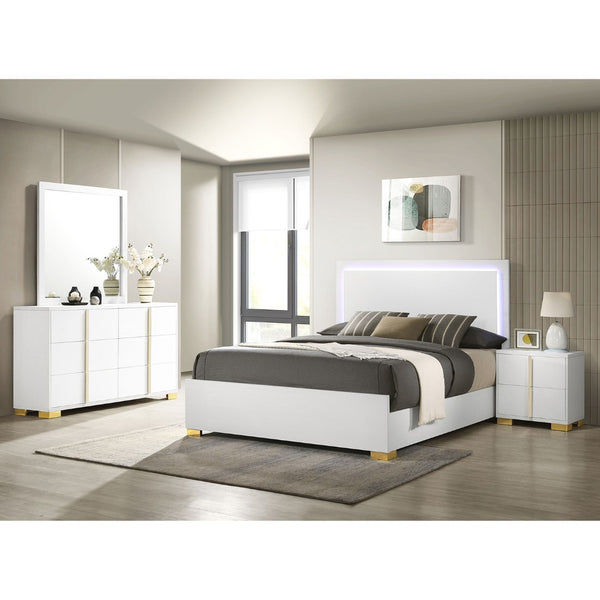 English Elm Mckee Queen Bedroom Set White Panel Bed Dresser Nightstand Mirror Four Piece Suite White B062S01758