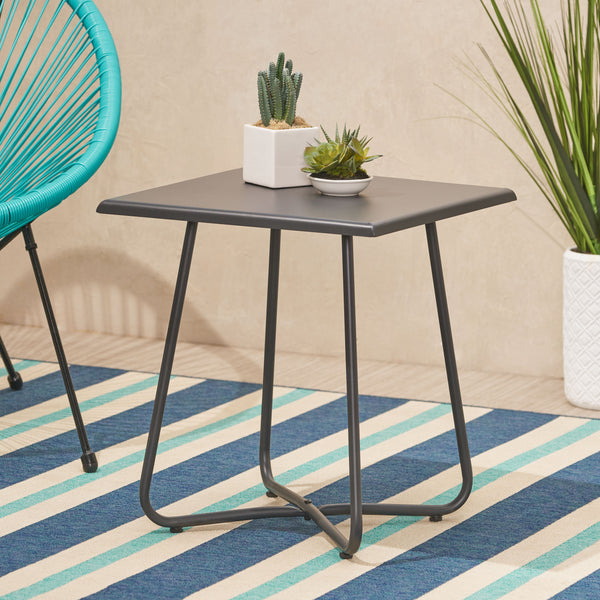 English Elm Christopher Knight Home® - ALDER Modern 18" Steel Side Table with X-Base Accent Finish – Sturdy Outdoor/Indoor End Table Grey 62848.00GRY