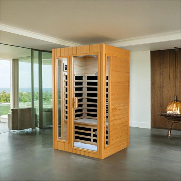 English Elm Hemlock Two Person Far Infrared Indoor Sauna with Bluetooth Audio and Led Lighting W2611P172614