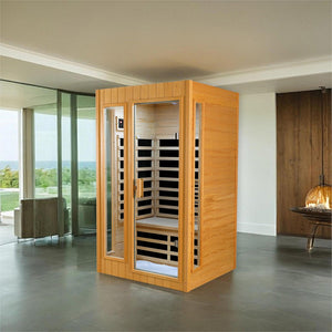 English Elm Hemlock Wood Two Person Far Infrared Indoor Sauna with Bluetooth and Led Lighting W2611P172613