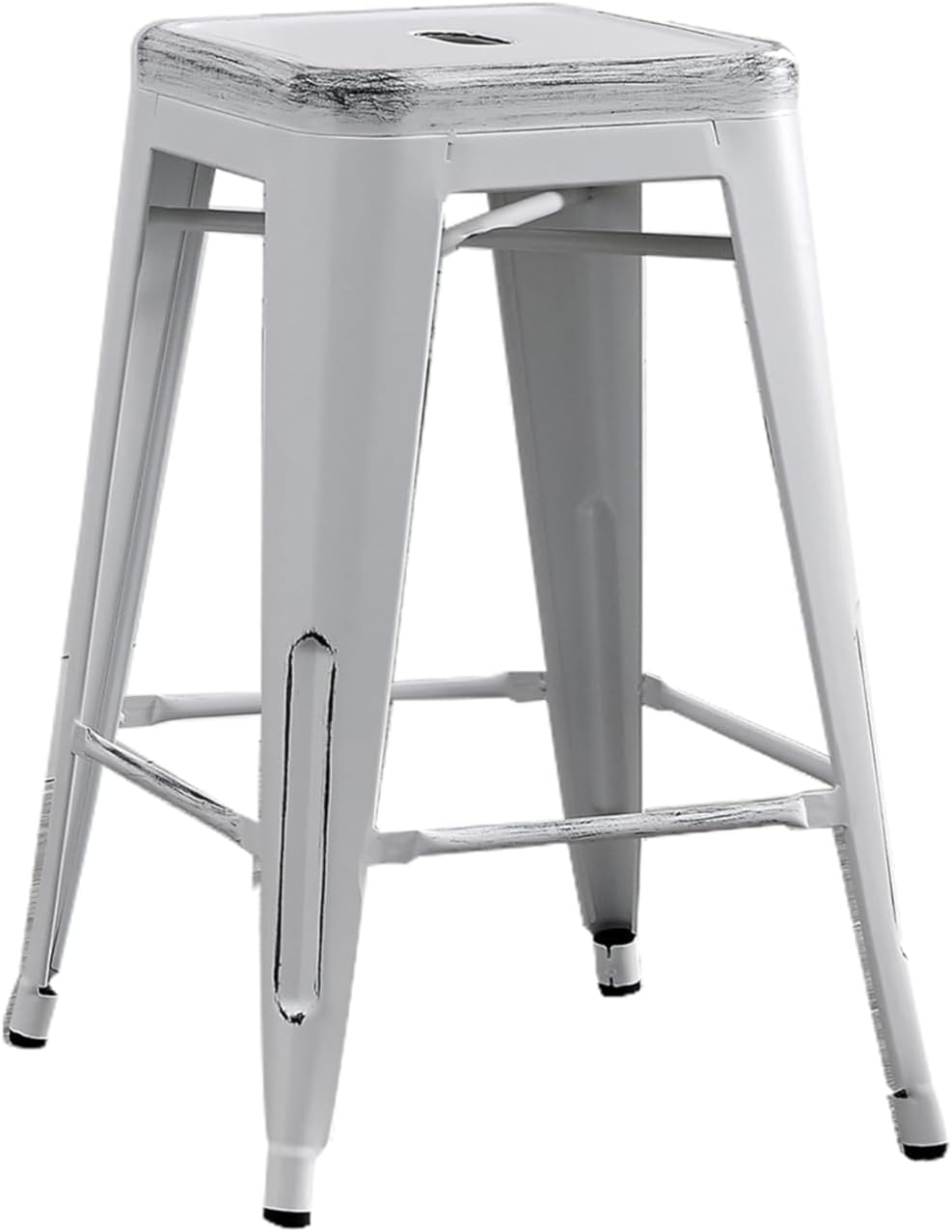 English Elm Backless Antique White Metal Bar Stools Set of 2 — Lightweight Industrial Rustic 24" Stackable Seats B347P342183