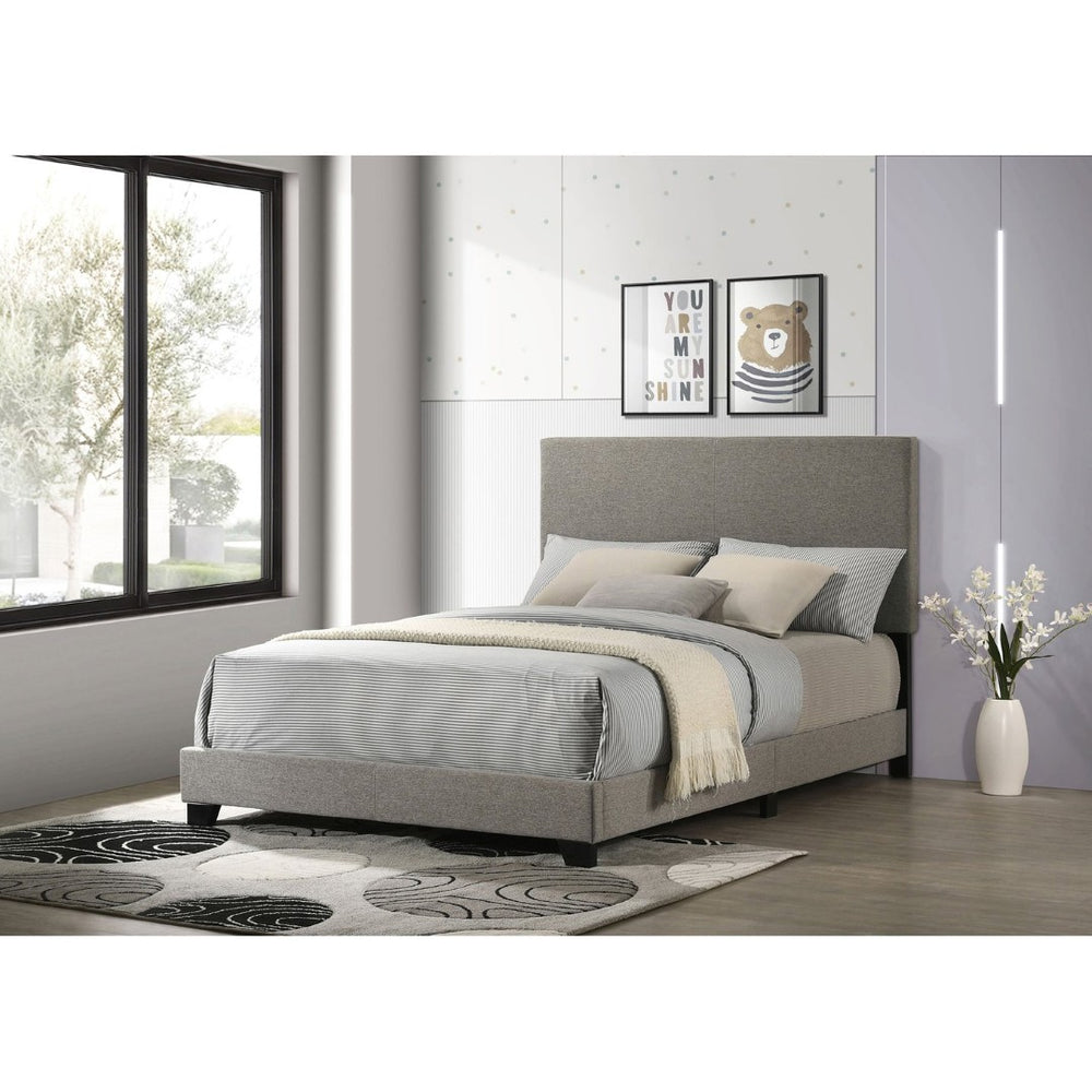 English Elm Efram Upholstered Panel Bed with Tall Padded Headboard and Matte Black Wood Legs Taupe B062P441115