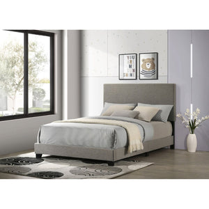 English Elm Efram Upholstered Panel Bed with Tall Padded Headboard and Matte Black Wood Legs Taupe B062P441115