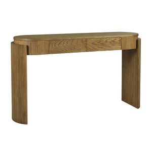 English Elm TREXM Entryway Table with Natural Oak Veneer, Fluted Legs, Oval Top and Two Drawers for Hallway Decor Pine Wood N715P288632D