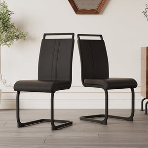 English Elm Modern Dining Chairs Set Of 2 - Pu Faux Leather Upholstered High Back With Stylish C-Shaped Base T2396P279772