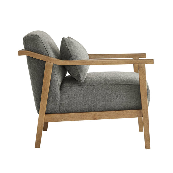 English Elm Reagan Mid-Century Wood Arm Accent Chair with Lumbar Pillow, Walnut Frame, Durable Upholstery Comfort Charcoal grey B050P390600