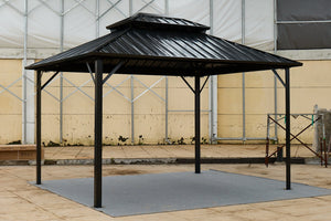 English Elm 10*10 Weatherproof Double-Roof Gazebo Pavilion Black - Galvanized Steel Hardtop, Aluminum Frame, Ventilated Design W765S00017
