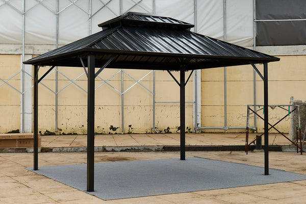 English Elm 10*10 Weatherproof Double-Roof Gazebo Pavilion Black - Galvanized Steel Hardtop, Aluminum Frame, Ventilated Design W765S00017