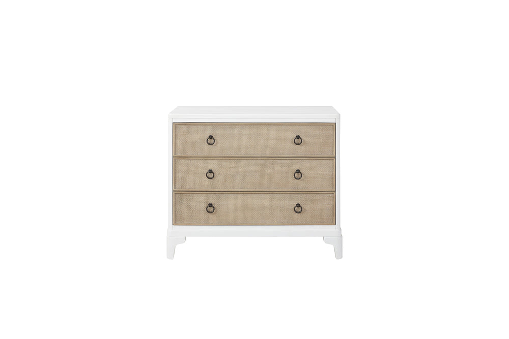 English Elm Hall Chest White Solid Wood & MDF with 3 Drawers, Felt Top, Cedar Bottom, Cane Fronts & Custom Hardware B2699P266940