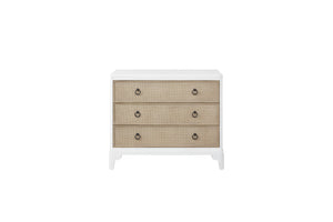 English Elm Hall Chest White Solid Wood & MDF with 3 Drawers, Felt Top, Cedar Bottom, Cane Fronts & Custom Hardware B2699P266940