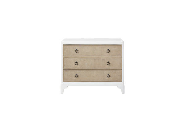 English Elm Hall Chest White Solid Wood & MDF with 3 Drawers, Felt Top, Cedar Bottom, Cane Fronts & Custom Hardware B2699P266940