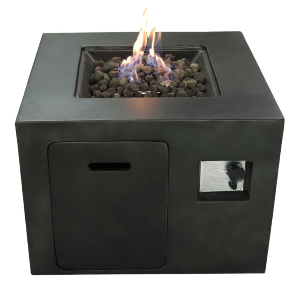 English Elm 24'' Square Fiber Concrete Propane Fire Pit Modern Architectural Patio Statement B120P198799