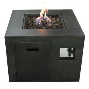 English Elm 24'' Square Fiber Concrete Propane Fire Pit Modern Architectural Patio Statement B120P198799