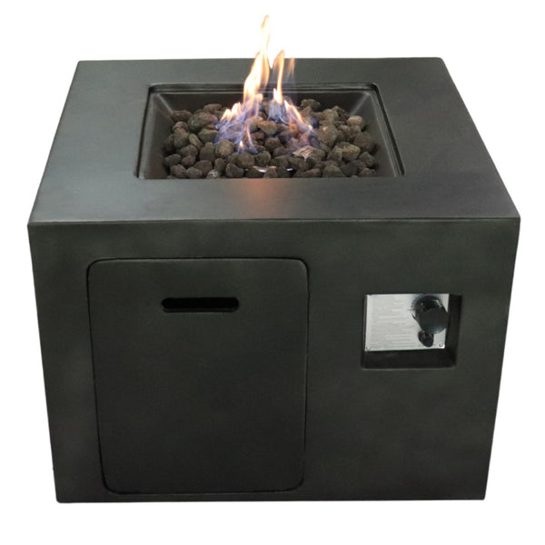 English Elm 24'' Square Fiber Concrete Propane Fire Pit Modern Architectural Patio Statement B120P198799