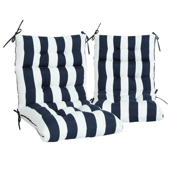 English Elm 2 Piece High Back Patio Chair Cushions Set, Tufted Reversible Outdoor Rocking & Adirondack Pads for Porch Seating Blue Stripe W419P271777