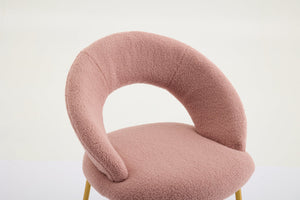 English Elm 061-Set Of 1 Plush Pink Teddy Fabric Dining Chair With Gold Legs - Ergonomic Design & Cozy Elegance W527P255486
